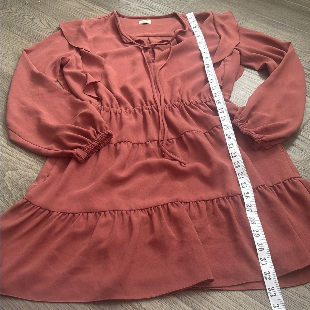 Wilfred | Aritzia Marvelle Ruffled Long Sleeve Dress in Burgundy Size Small - Picture 7 of 14